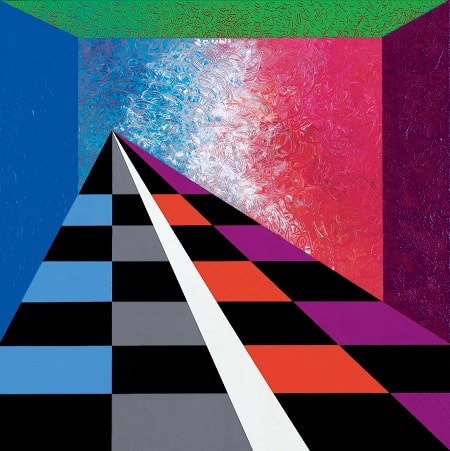 Προβολή σκακιέρας λευκό βέλος 2007 ακρυλικό σε καμβά 70x70cm min